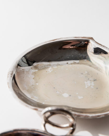 Vintage Vide-Poche-Schale Doppelschale mit Ringgriff versilbert, Patina, Dekoration
