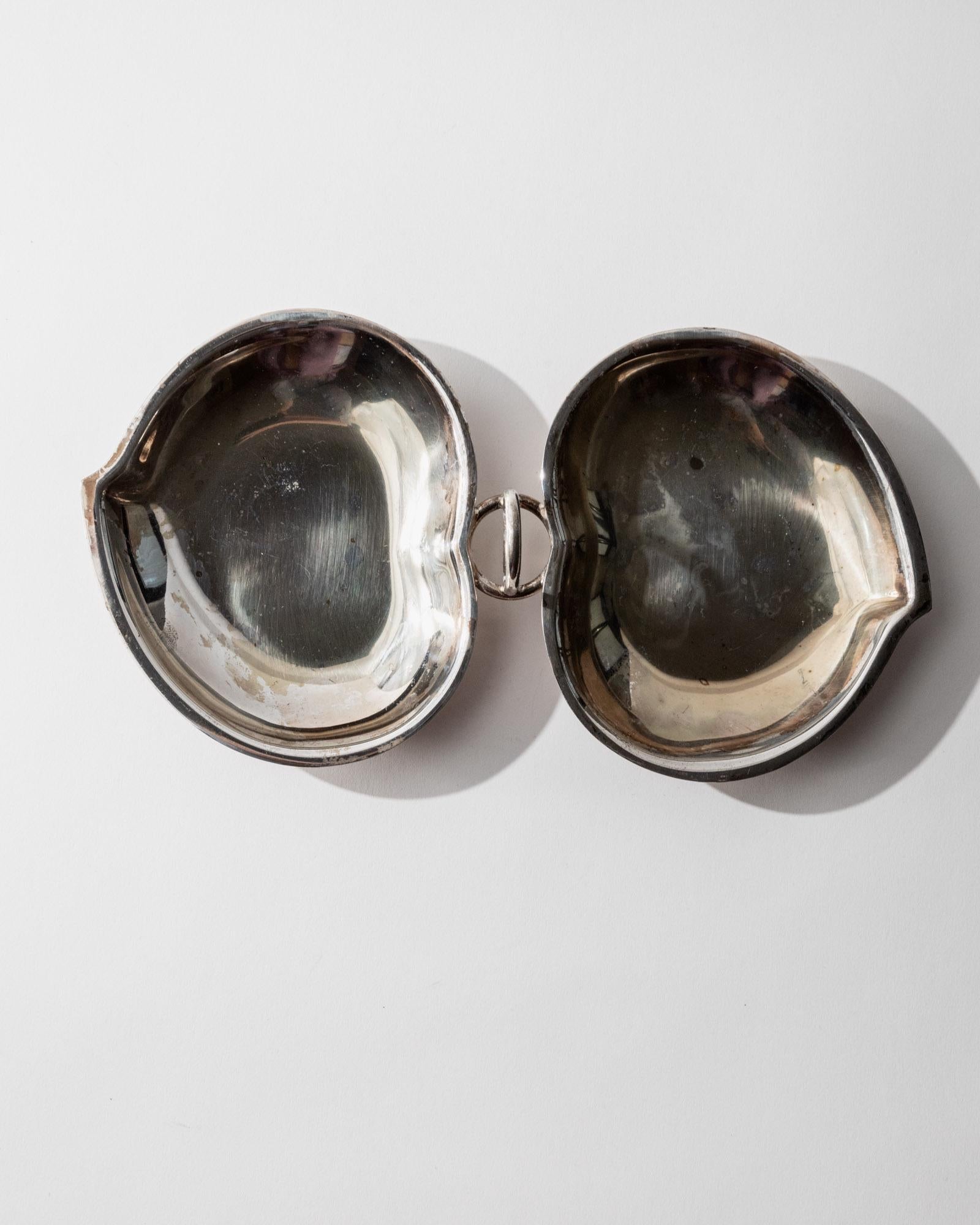 Vintage Vide-Poche-Schale Doppelschale mit Ringgriff versilbert, Patina, Dekoration