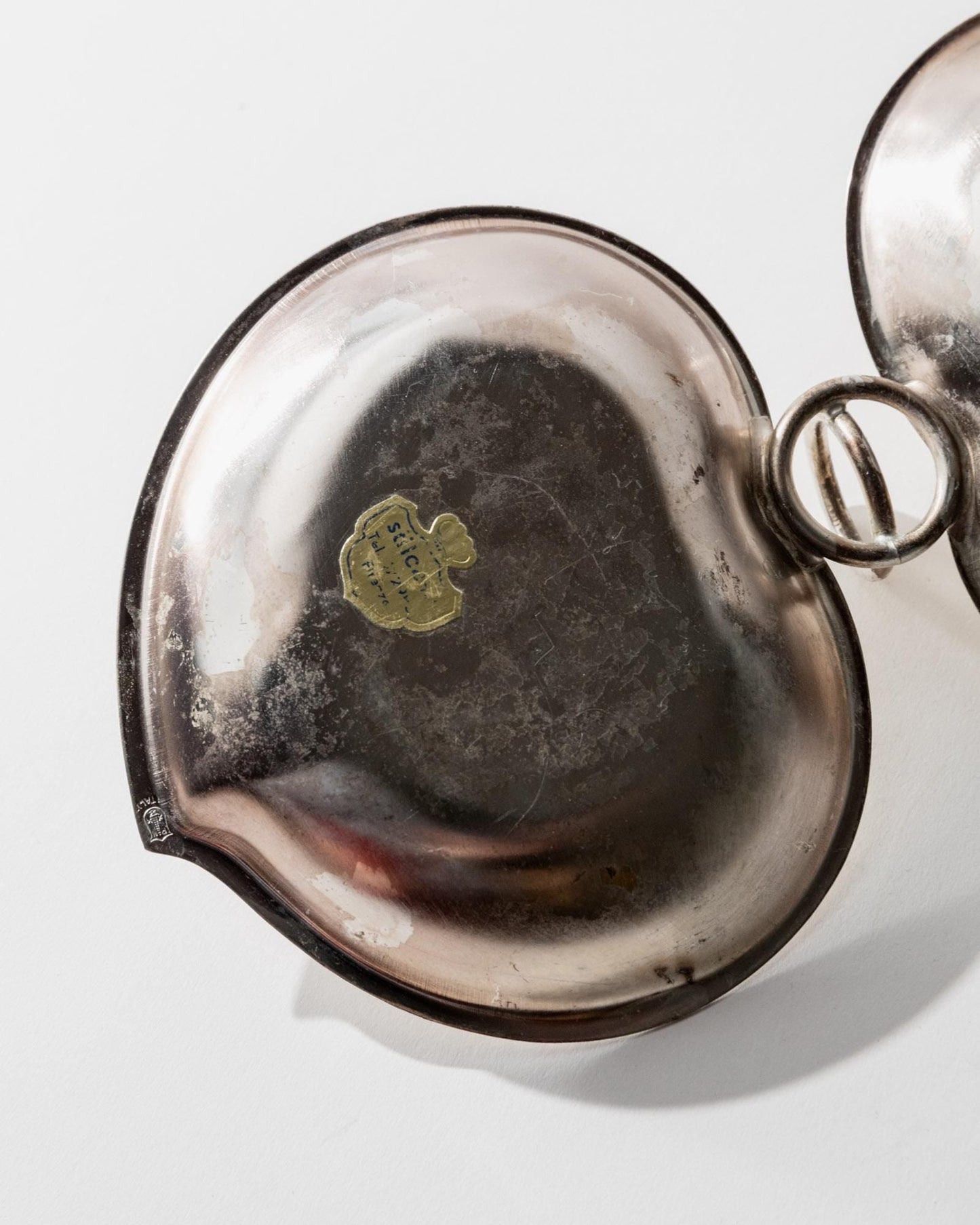 Vintage Vide-Poche-Schale Doppelschale mit Ringgriff versilbert, Patina, Dekoration