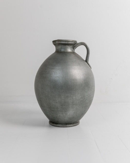 Vintage Studio Keramikvase mit Henkel, große runde Form mit Silberglasur, 1960er