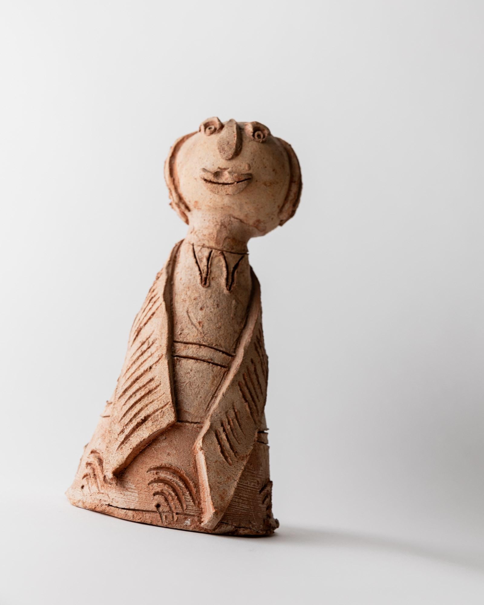 Vintage Terrakotta Keramik Skulptur Naive Figur Unikat Terrakotta-Töne Keramik Kunst