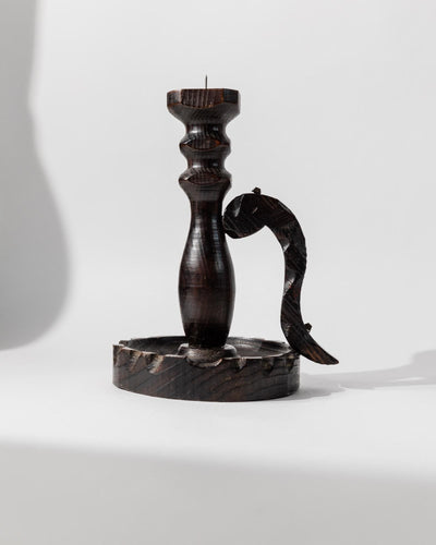 Bougeoir vintage en bois d'Italie, années 1960, sculpté à la main, style brutaliste