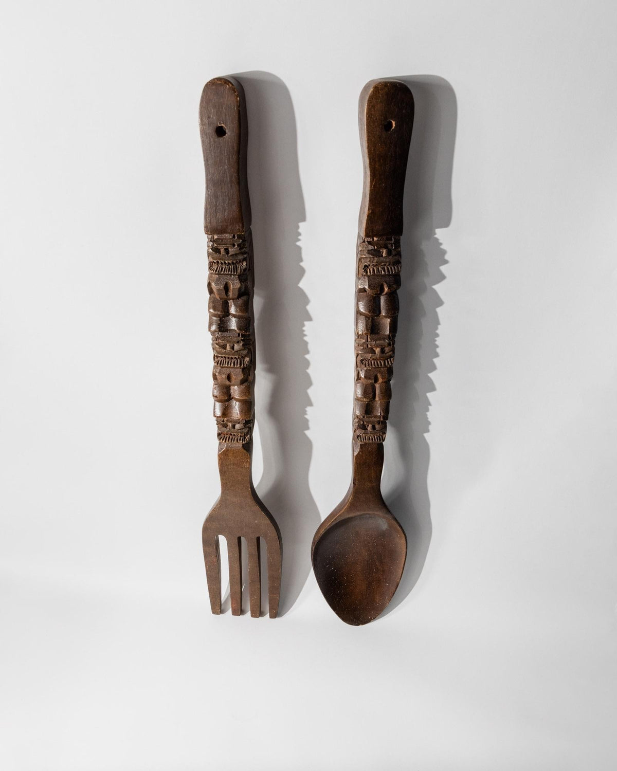 Set von 2 Vintage Wanddeko Holzskulpturen Gabel und Löffel, Italien 1960er