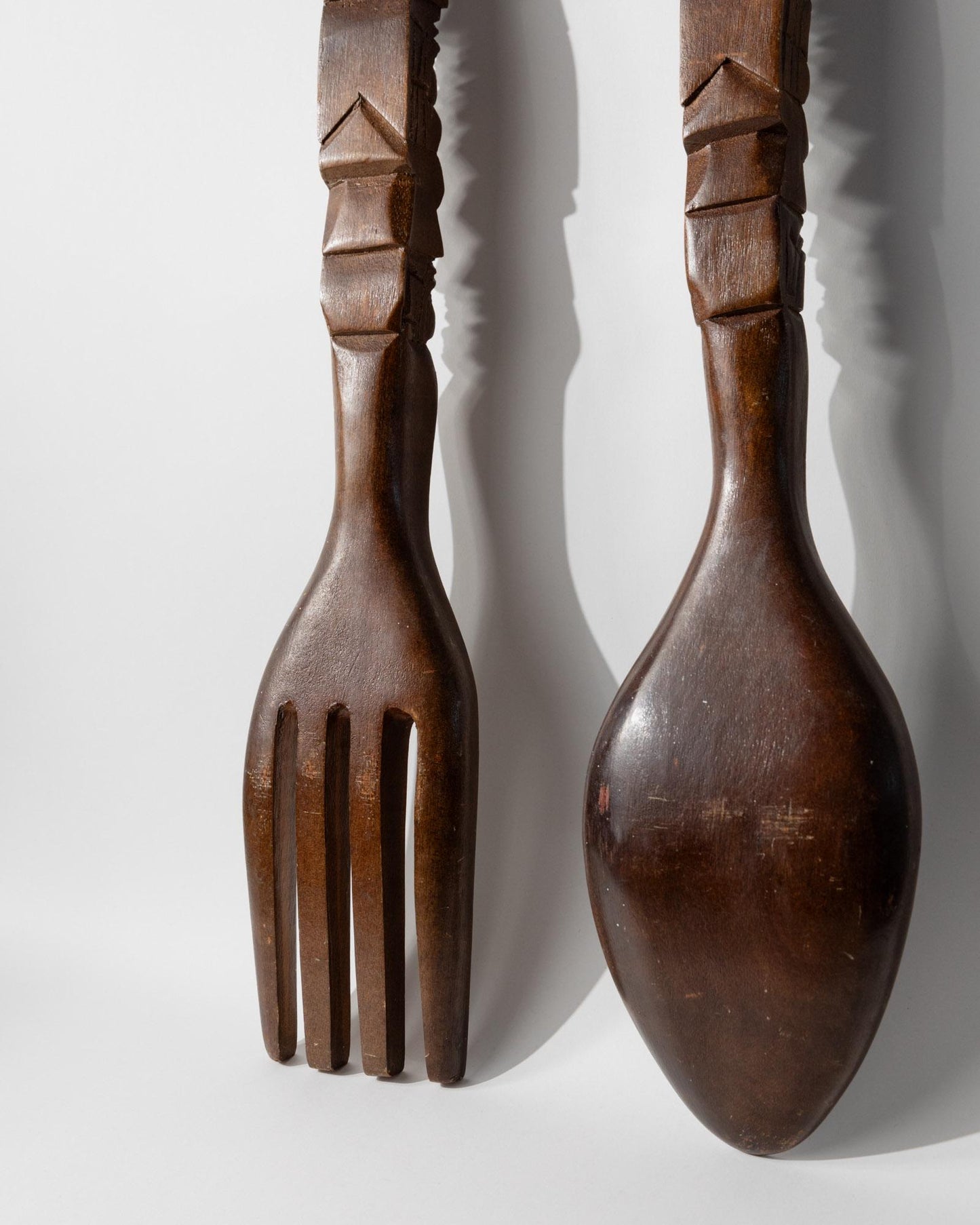 Set von 2 Vintage Wanddeko Holzskulpturen Gabel und Löffel, Italien 1960er