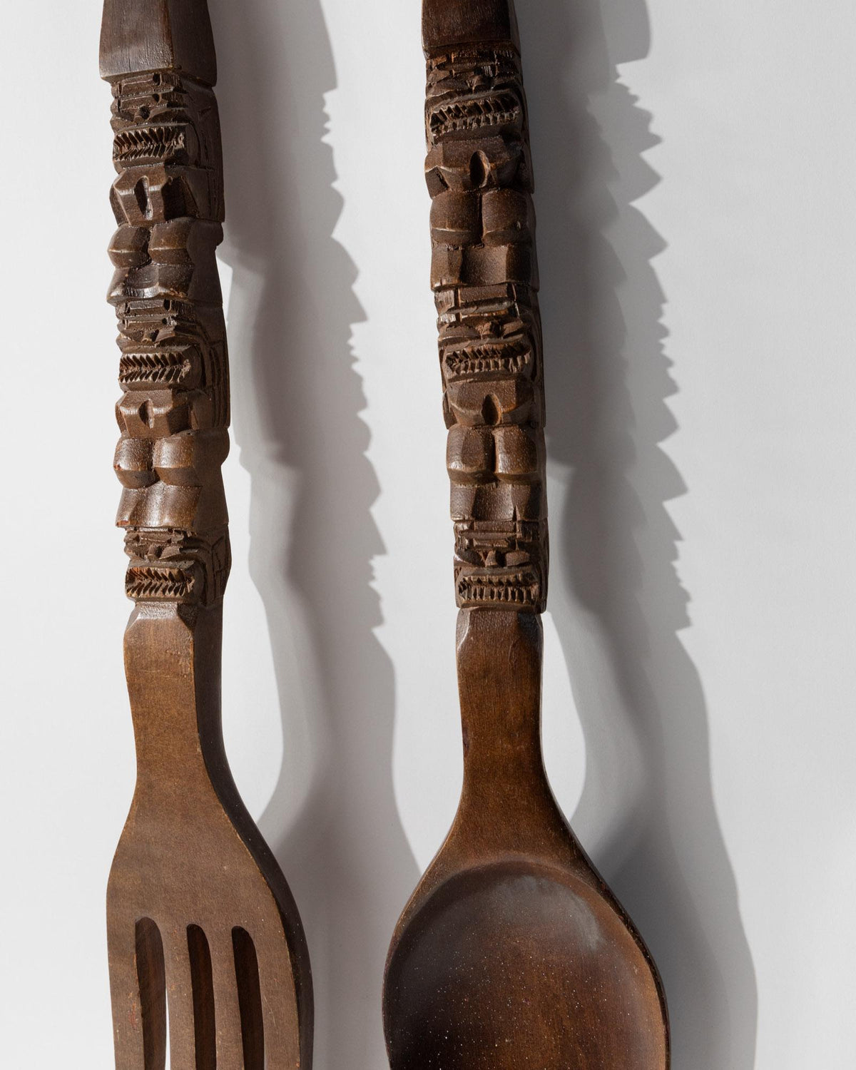 Set von 2 Vintage Wanddeko Holzskulpturen Gabel und Löffel, Italien 1960er