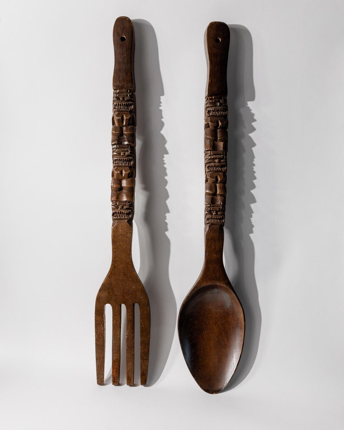 Set von 2 Vintage Wanddeko Holzskulpturen Gabel und Löffel, Italien 1960er