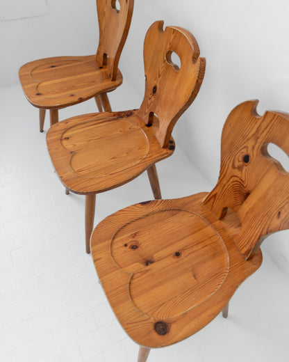 Set von 3 Vintage Bauernhausstuhl aus Massivholz im Folk-Stil, 1960er
