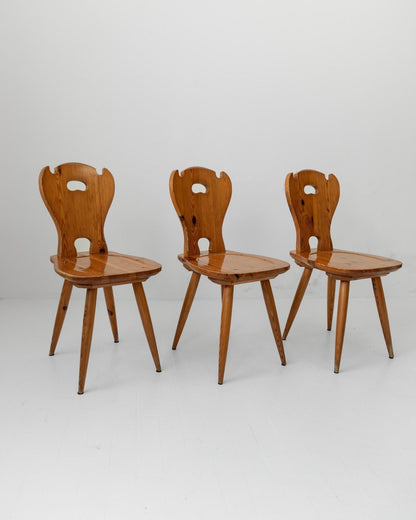 Set von 3 Vintage Bauernhausstuhl aus Massivholz im Folk-Stil, 1960er