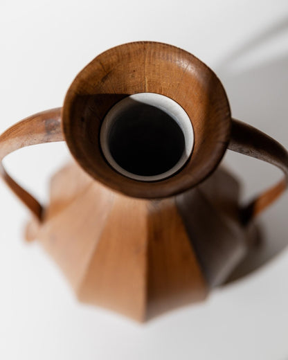 Vintage Holzvase Amphora-Form mit Metall-Innenleben, 1960er Jahre