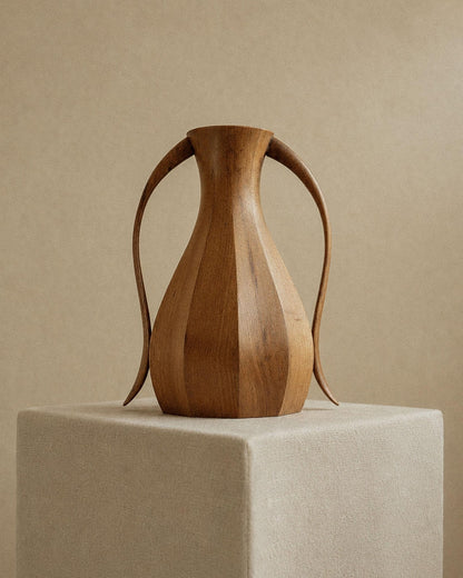 Vintage Holzvase Amphora-Form mit Metall-Innenleben, 1960er Jahre