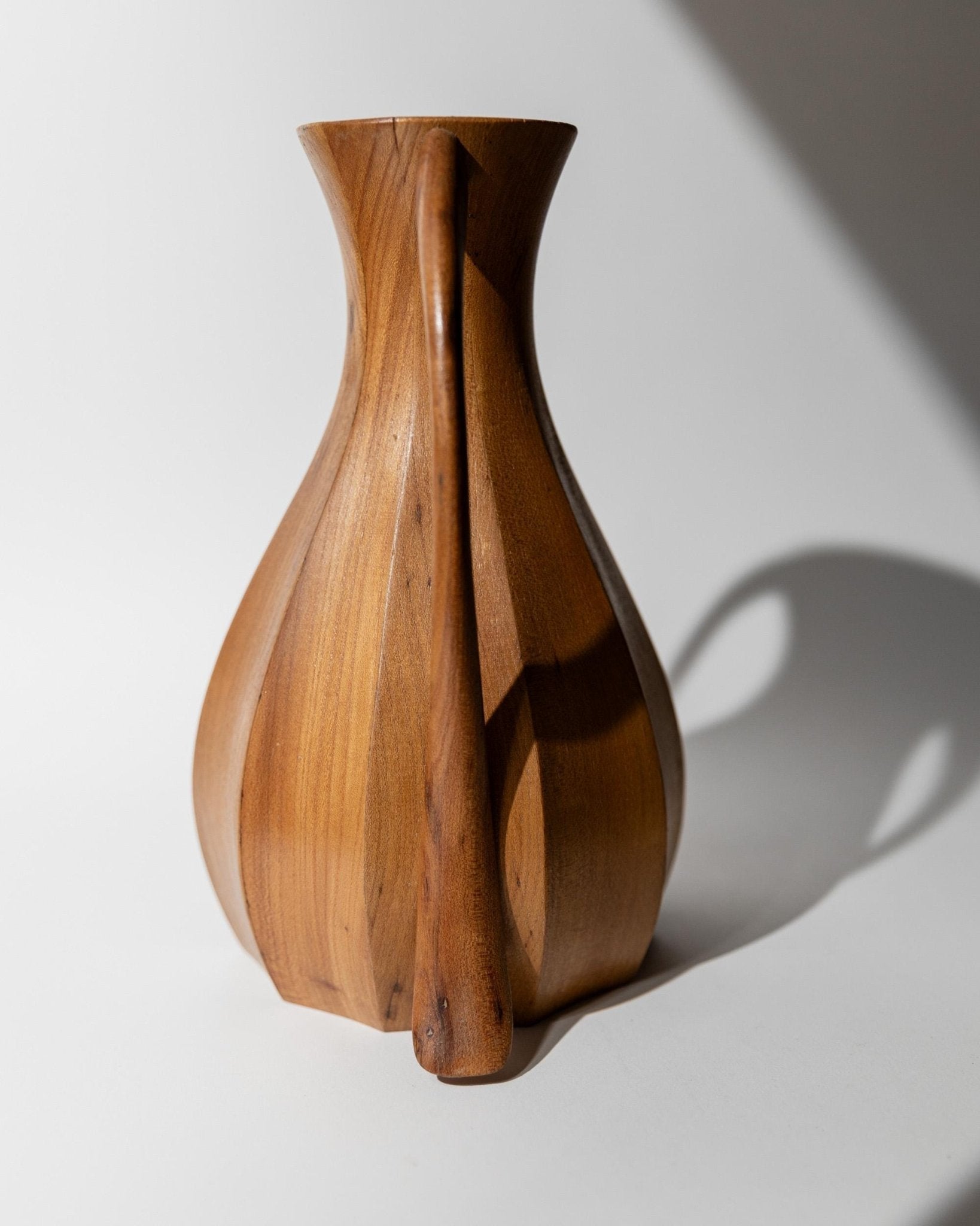 Vintage Holzvase Amphora-Form mit Metall-Innenleben, 1960er Jahre
