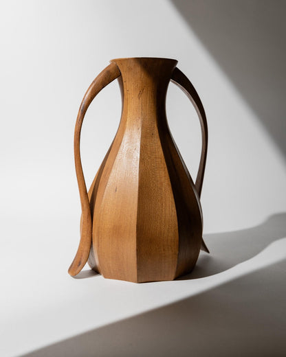 Vintage Holzvase Amphora-Form mit Metall-Innenleben, 1960er Jahre