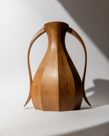 Vintage Holzvase Amphora-Form mit Metall-Innenleben, 1960er Jahre