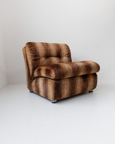 Vintage Sessel von Europoltrona, gestreifter brauner Samt, Space Age Design