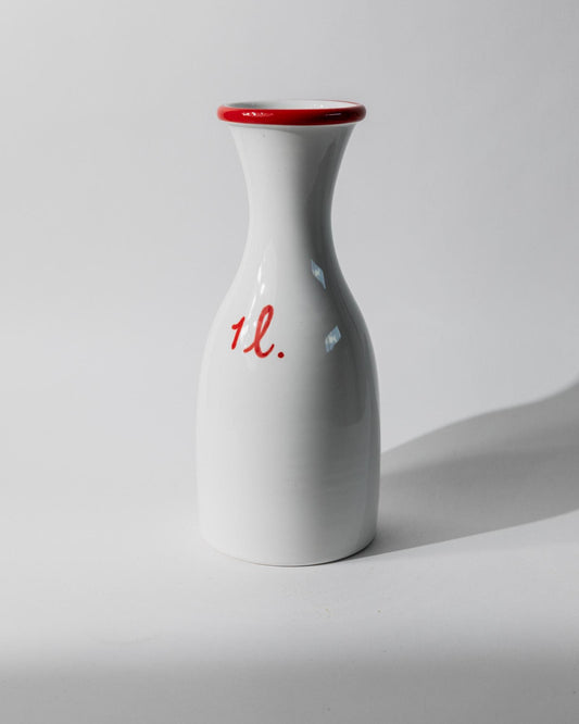 Vintage Keramikkrug von Italien 1970er, weiß mit rotem Rand, 1L, handgefertigt