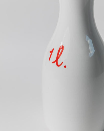 Vintage Keramikkrug von Italien 1970er, weiß mit rotem Rand, 1L, handgefertigt