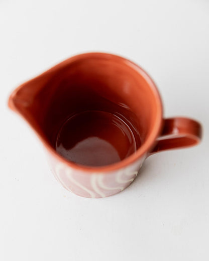 Vintage Keramik Teekanne mit Milchkännchen, Rostorange Streifenmuster