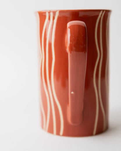 Vintage Keramik Teekanne mit Milchkännchen, Rostorange Streifenmuster