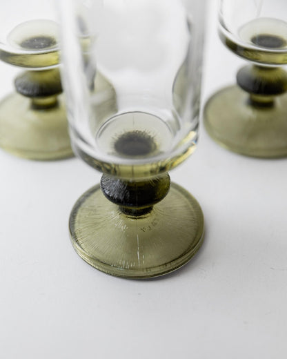 Set von 4 Vintage Champagnergläser mit olivgrünem Stiel, Italien 1970er