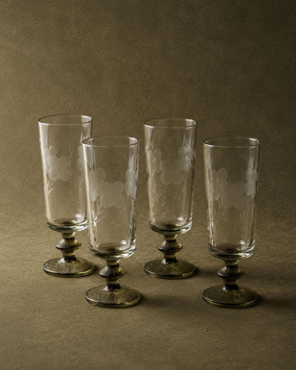 Set von 4 Vintage Champagnergläser mit olivgrünem Stiel, Italien 1970er