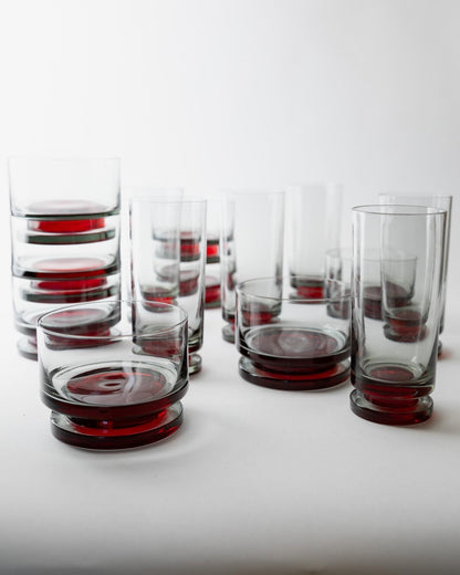 Set von 6 Vintage Champagnergläser, Grau mit rotem Stiel