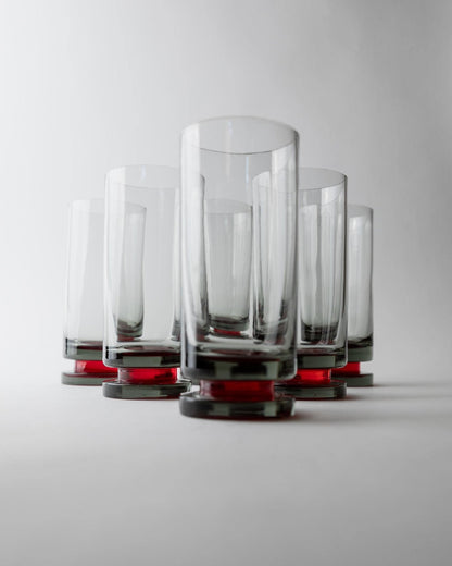 Set von 6 Vintage Champagnergläser, Grau mit rotem Stiel