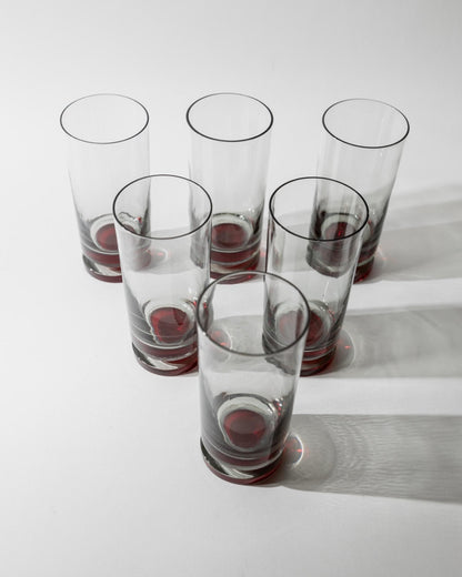 Set von 6 Vintage Champagnergläser, Grau mit rotem Stiel