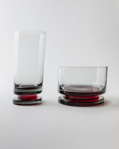 Set von 6 Vintage Champagnergläser, Grau mit rotem Stiel