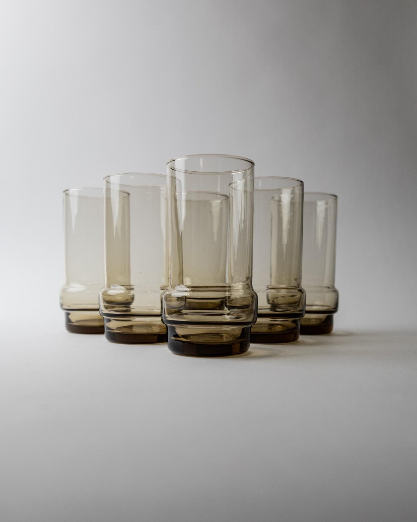 Set von 6 Vintage Trinkglas in Rauchgrau-Braun