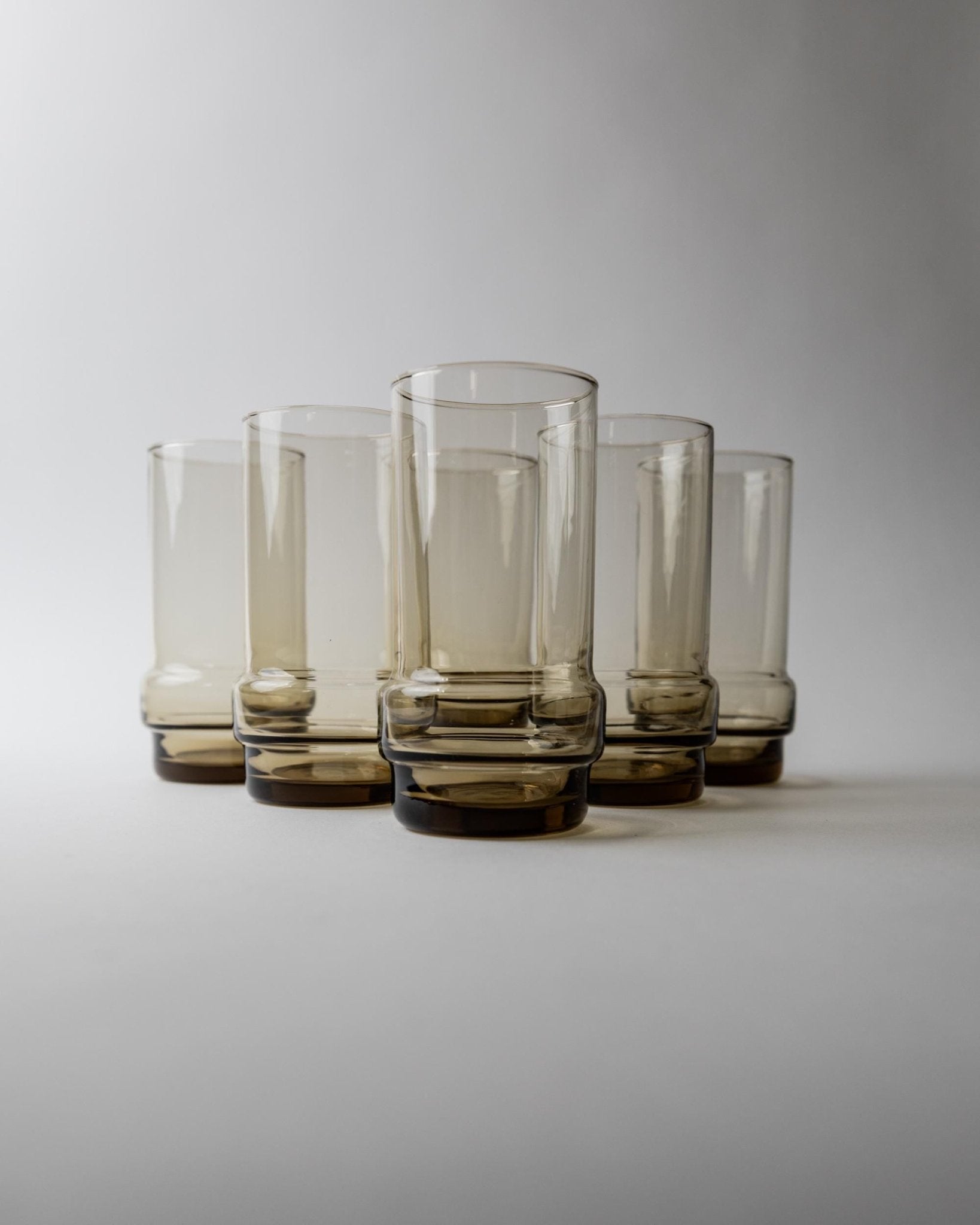 Set von 6 Vintage Trinkglas in Rauchgrau-Braun