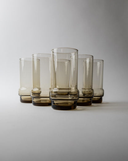 Set von 6 Vintage Trinkglas in Rauchgrau-Braun