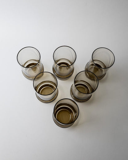 Set von 6 Vintage Trinkglas in Rauchgrau-Braun