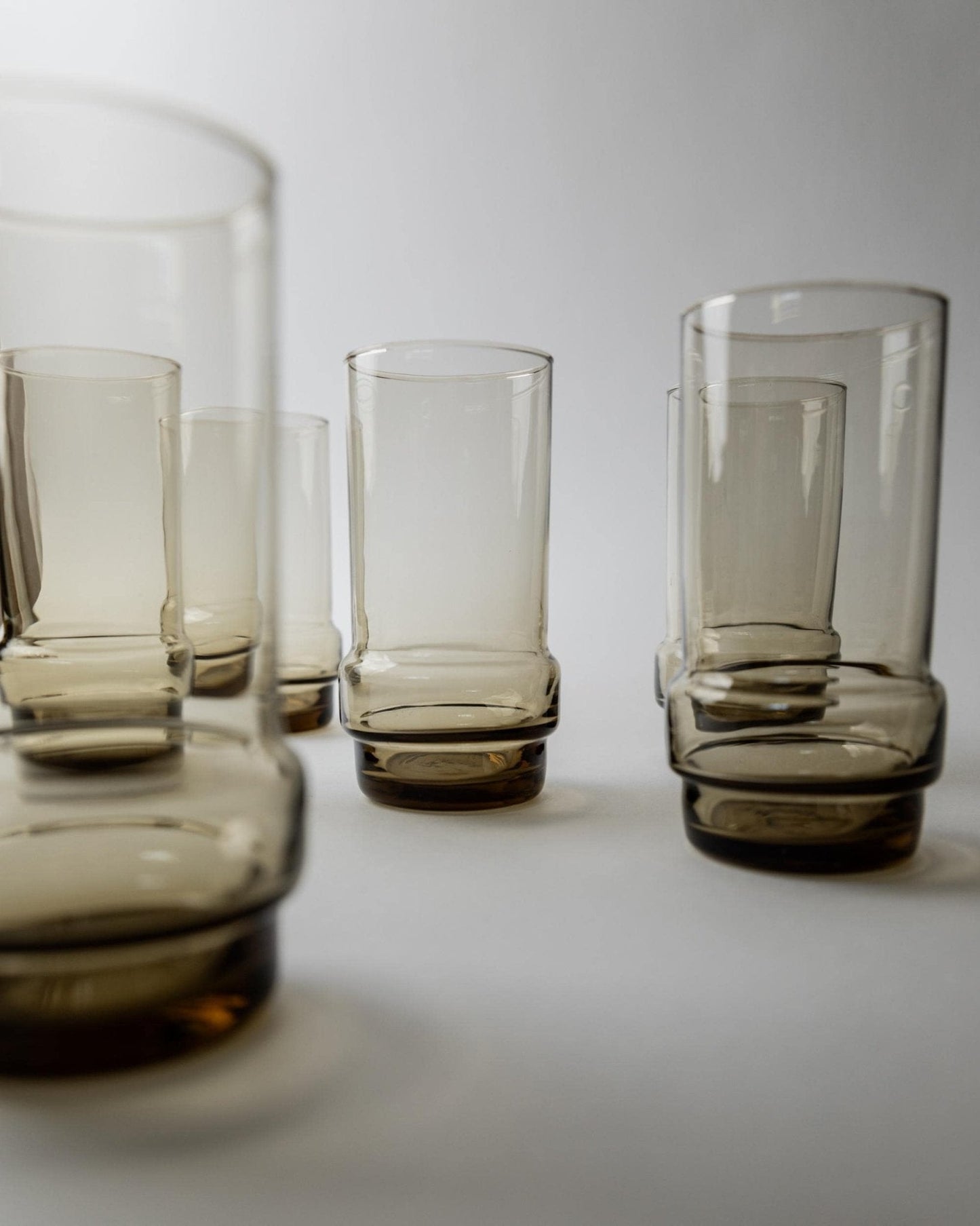 Set von 6 Vintage Trinkglas in Rauchgrau-Braun