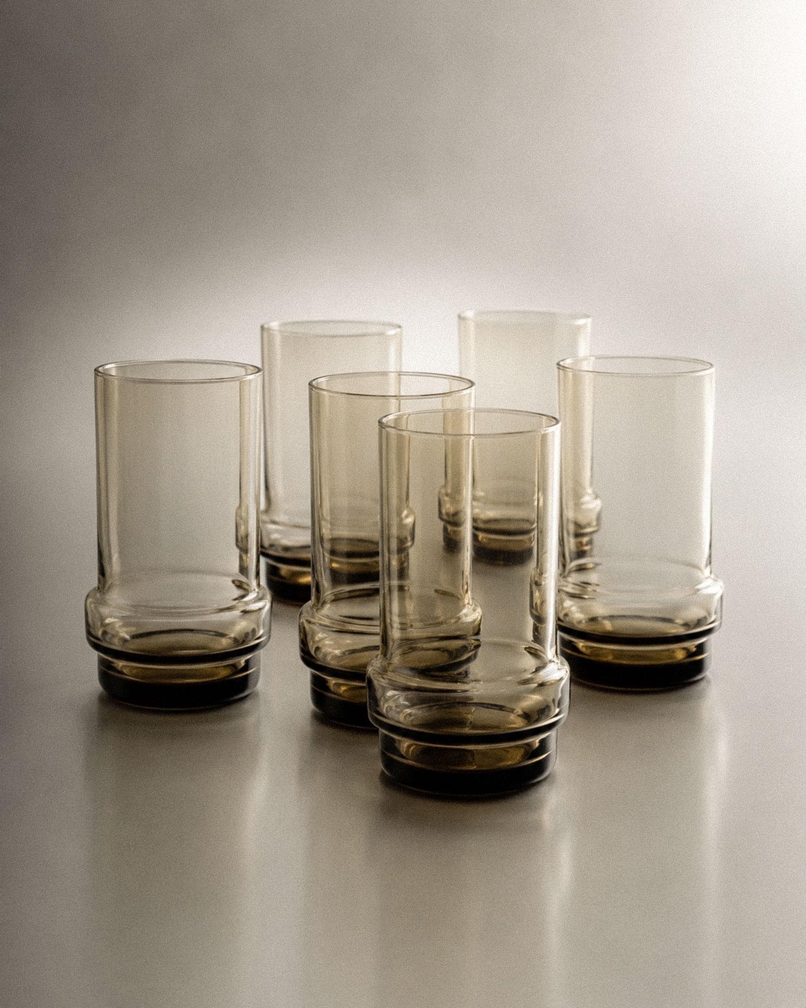 Set von 6 Vintage Trinkglas in Rauchgrau-Braun