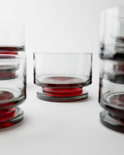 Set von 8 Vintage Trinkgläser Grau mit rotem Stiel, 1970er