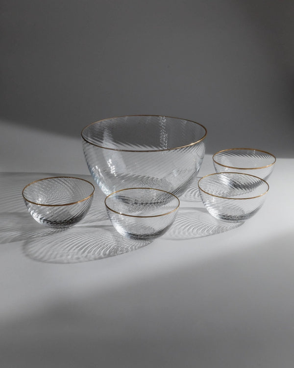 Vintage Glasschüssel Set Textured mit Goldrand von 1970er