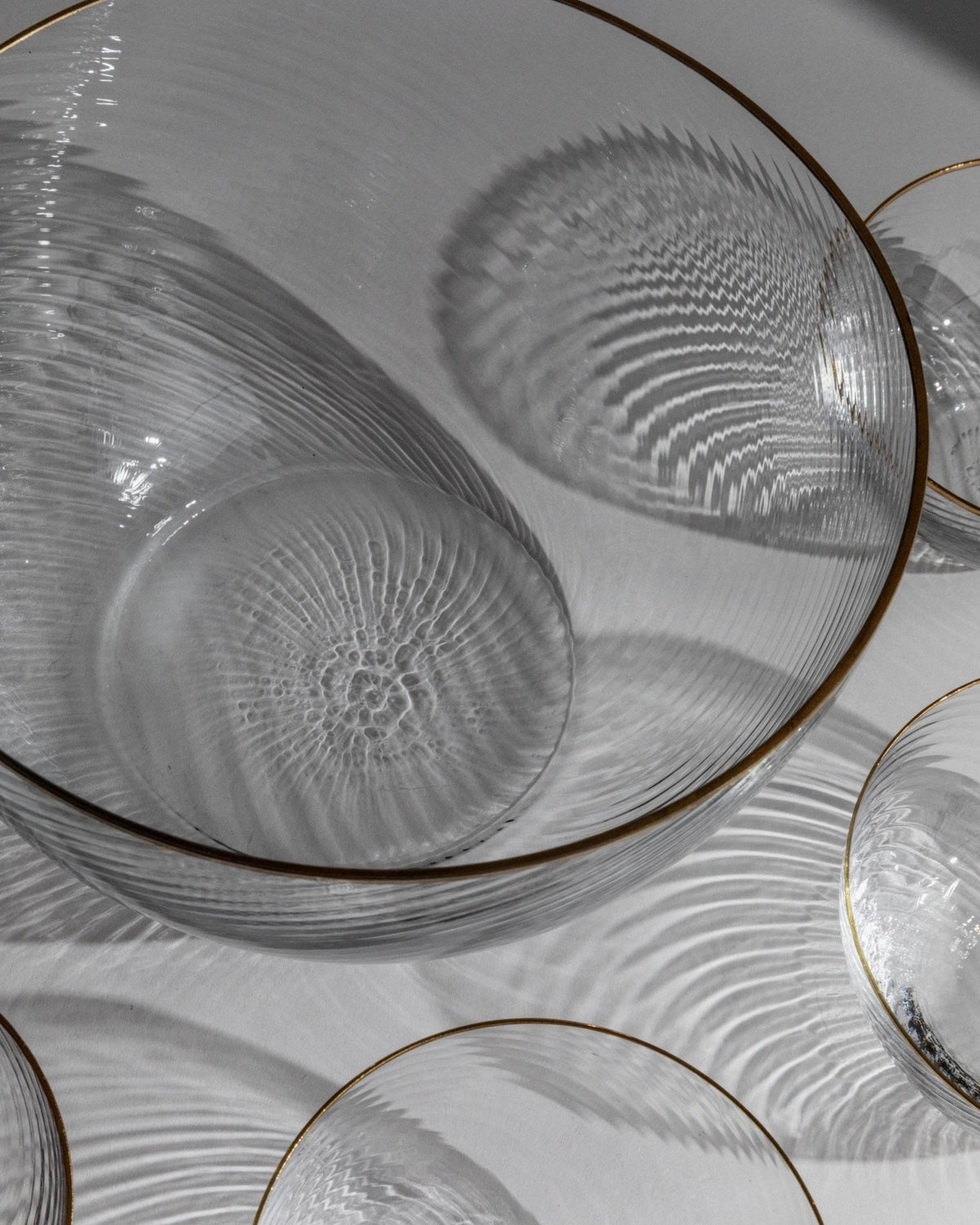 Vintage Glasschüssel Set Textured mit Goldrand von 1970er