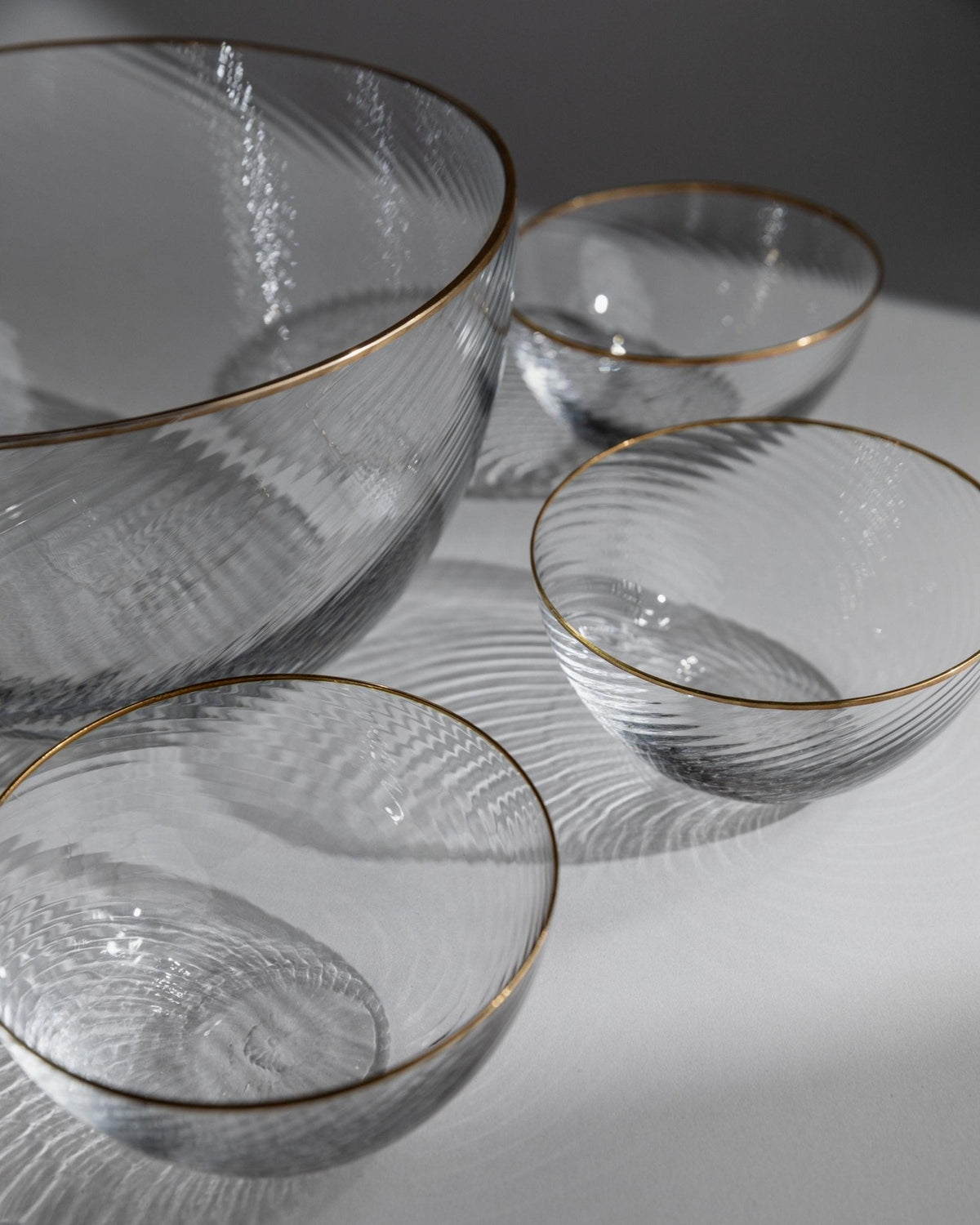 Vintage Glasschüssel Set Textured mit Goldrand von 1970er