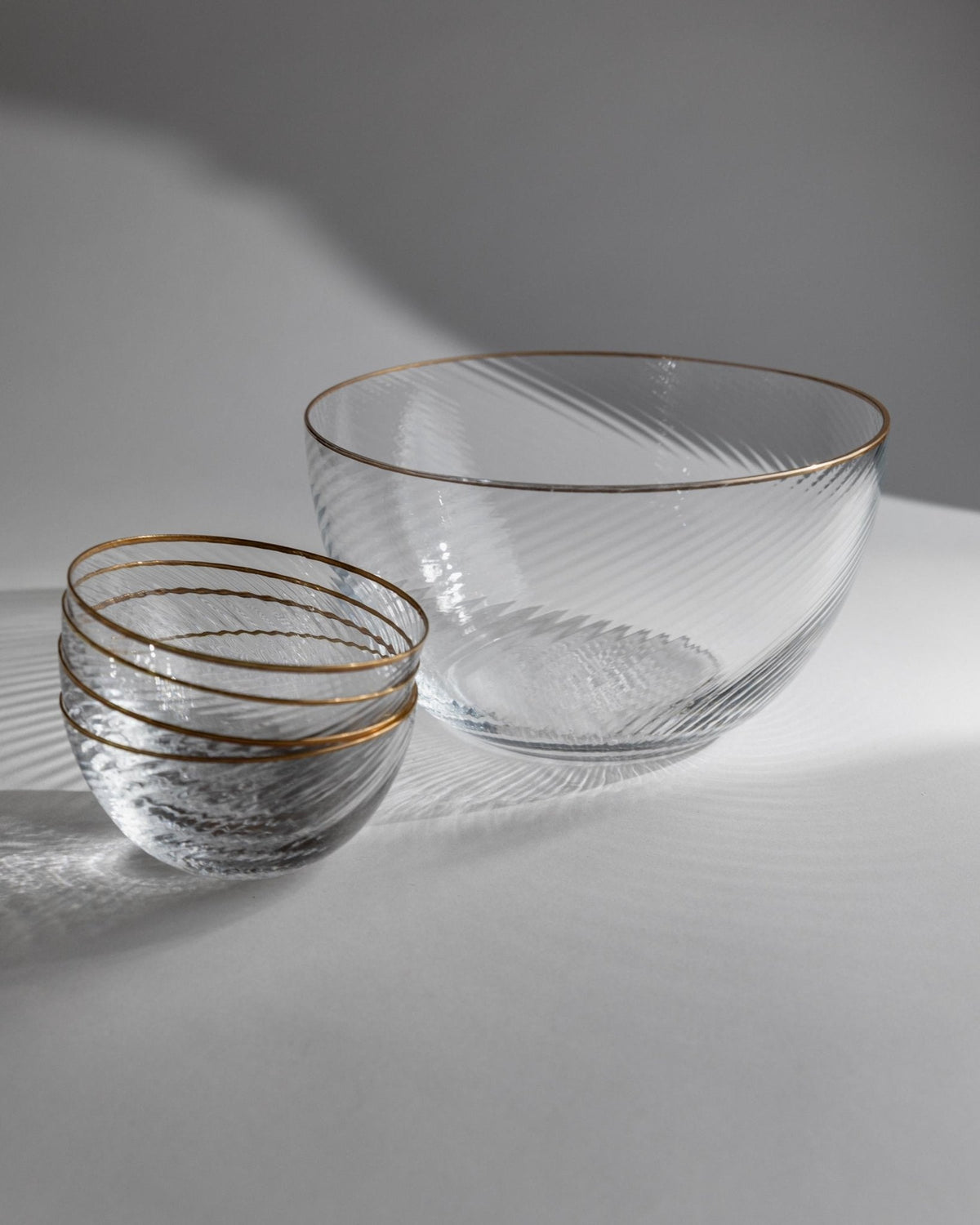 Vintage Glasschüssel Set Textured mit Goldrand von 1970er