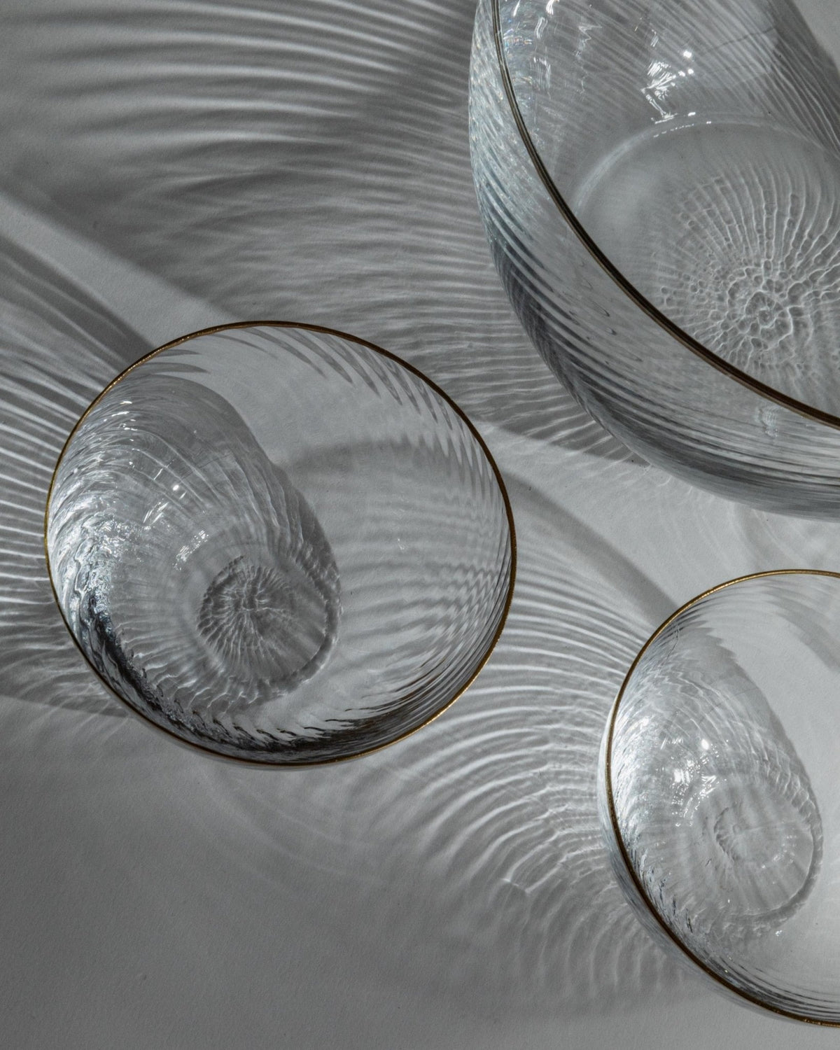 Vintage Glasschüssel Set Textured mit Goldrand von 1970er