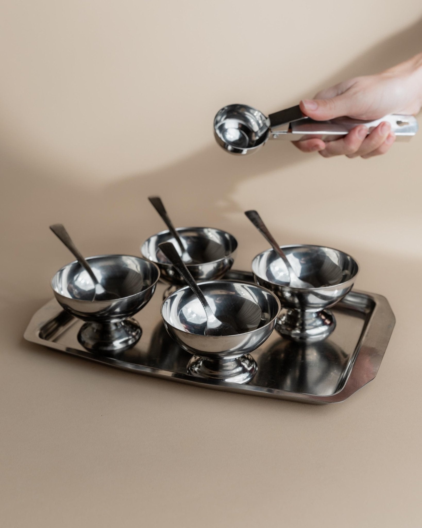 Vintage Eiscreme-Servierset Set von 4 von Italien 1970er in Originalverpackung