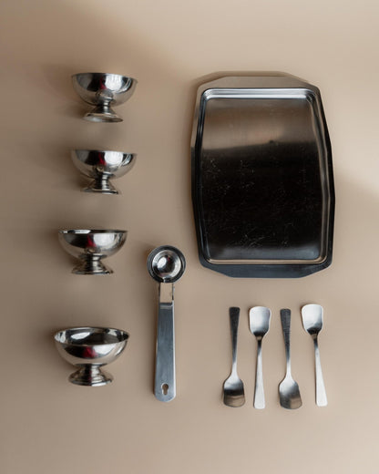 Vintage Eiscreme-Servierset Set von 4 von Italien 1970er in Originalverpackung