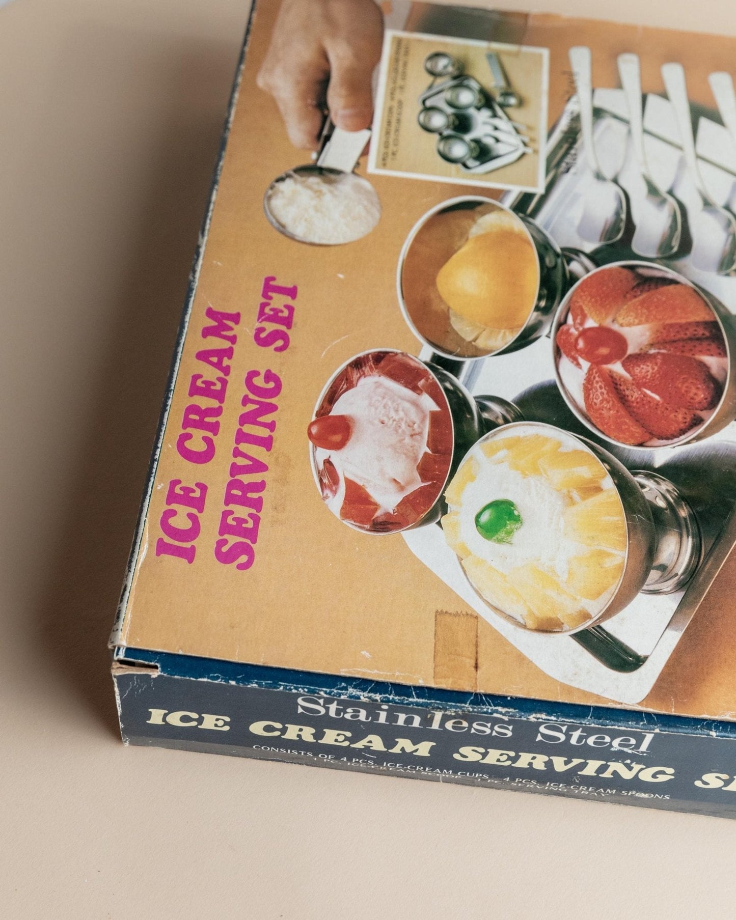 Vintage Eiscreme-Servierset Set von 4 von Italien 1970er in Originalverpackung