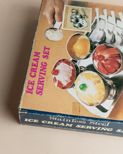 Vintage Eiscreme-Servierset Set von 4 von Italien 1970er in Originalverpackung