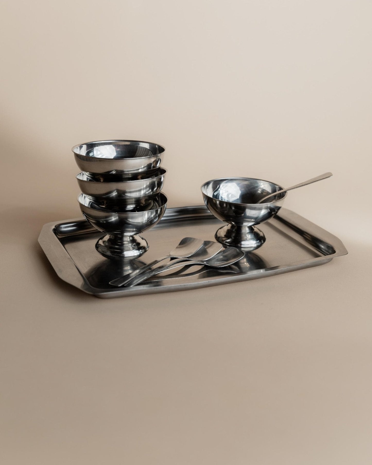 Vintage Eiscreme-Servierset Set von 4 von Italien 1970er in Originalverpackung