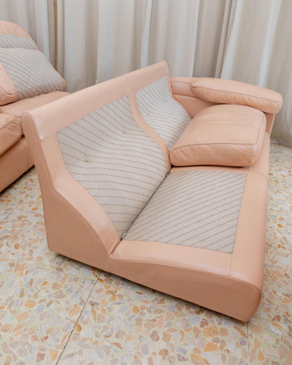 Vintage Sofa Petronio von Tito Agnoli für Poltrona Frau Blush Rosa Leder