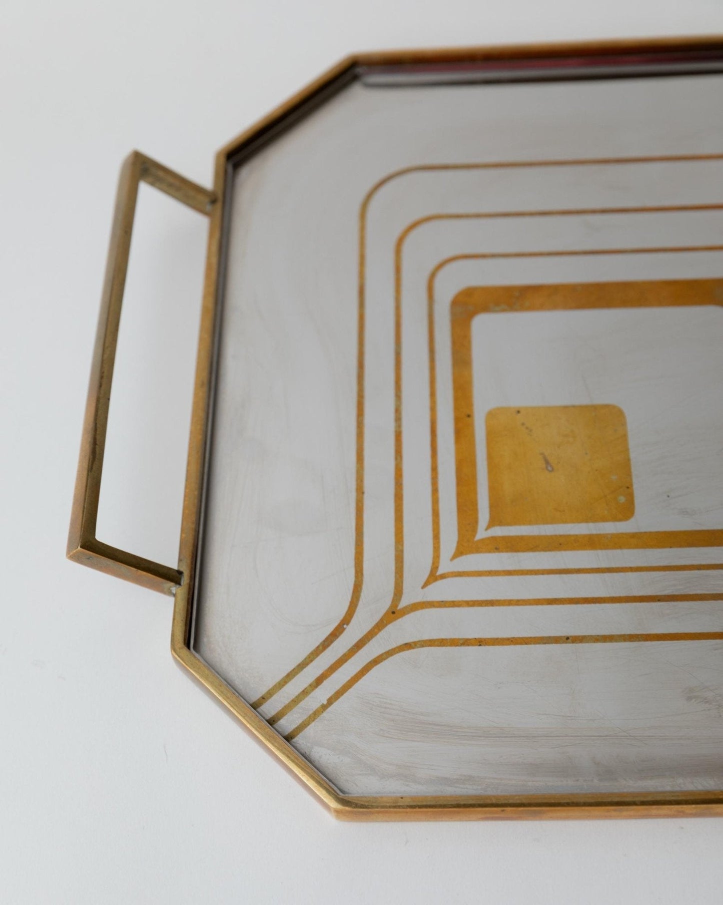 Vintage Tablett Achteckig mit Messingrand von Gottinghen