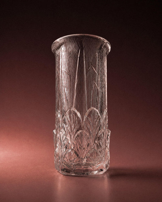 Vintage Glasvase mit Blattmotiv von Fidenza Italien