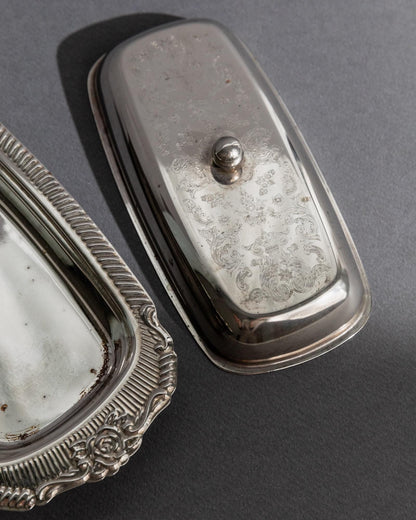Vintage Butterdose versilbert mit Gravur