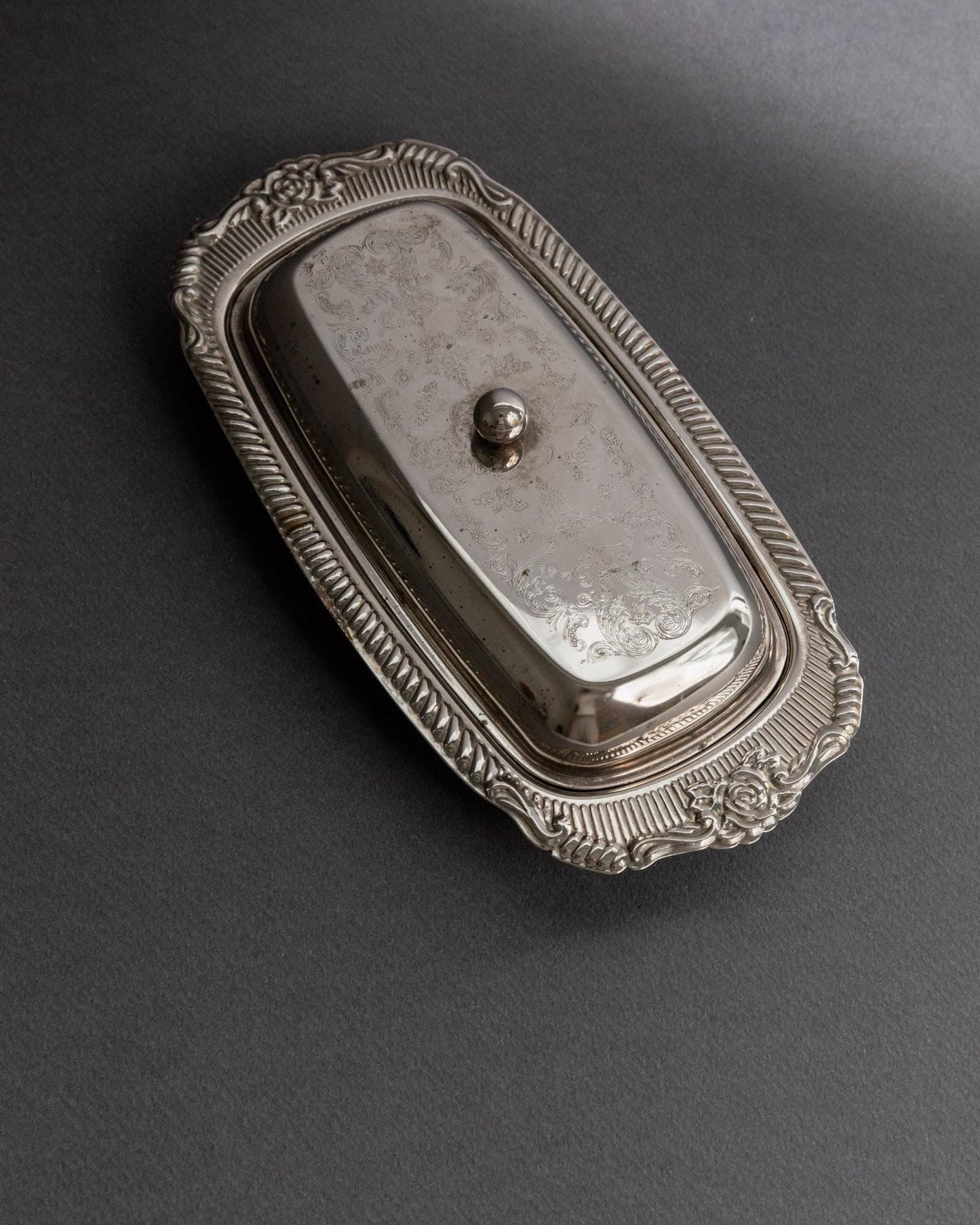 Vintage Butterdose versilbert mit Gravur